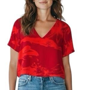 Babaton Randy blouse red print cropped short sleeve size S excellent condition